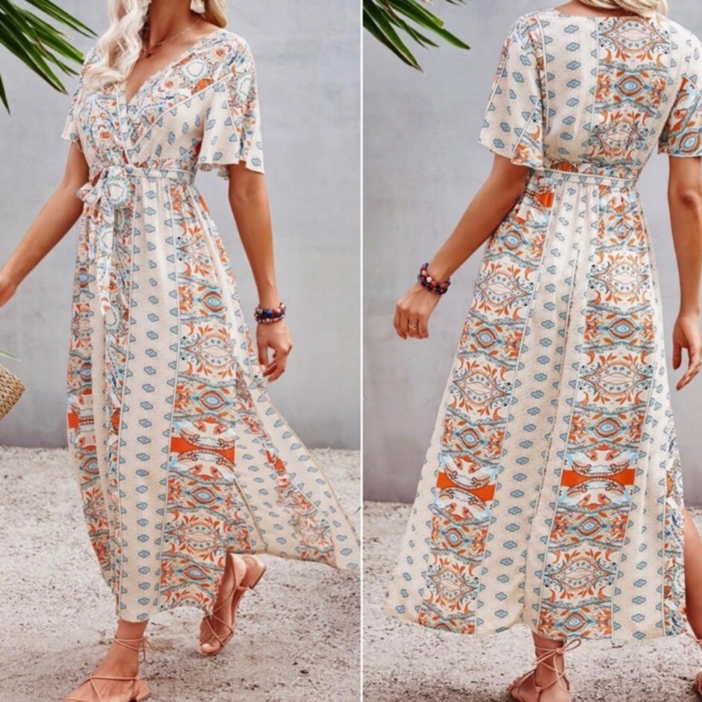 Boho  floral print butterfly sleeve maxi dress - Picture 4 of 8